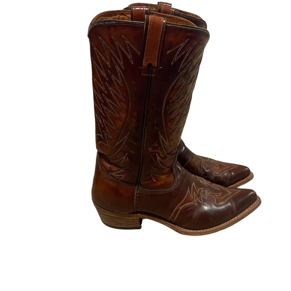 TEXAS| Vintage Leather Men’s Cowboy boots EUC SZ 10.5 Brown Leather, Made In USA - Picture 2 of 16